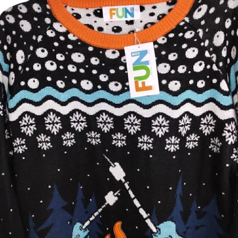 FUN Winter Sweater Unisex M, L Whales Snow‎ Roasting Crew Neck Acrylic Snow